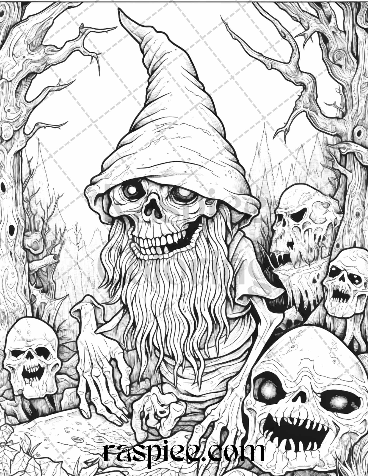 Horror zombie gnomes grayscale coloring pages printable for adults â coloring