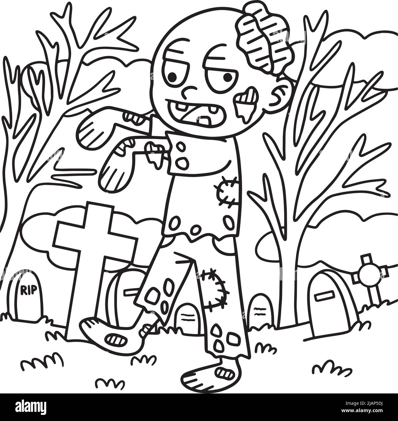 Zombie halloween coloring page for kids stock vector image art