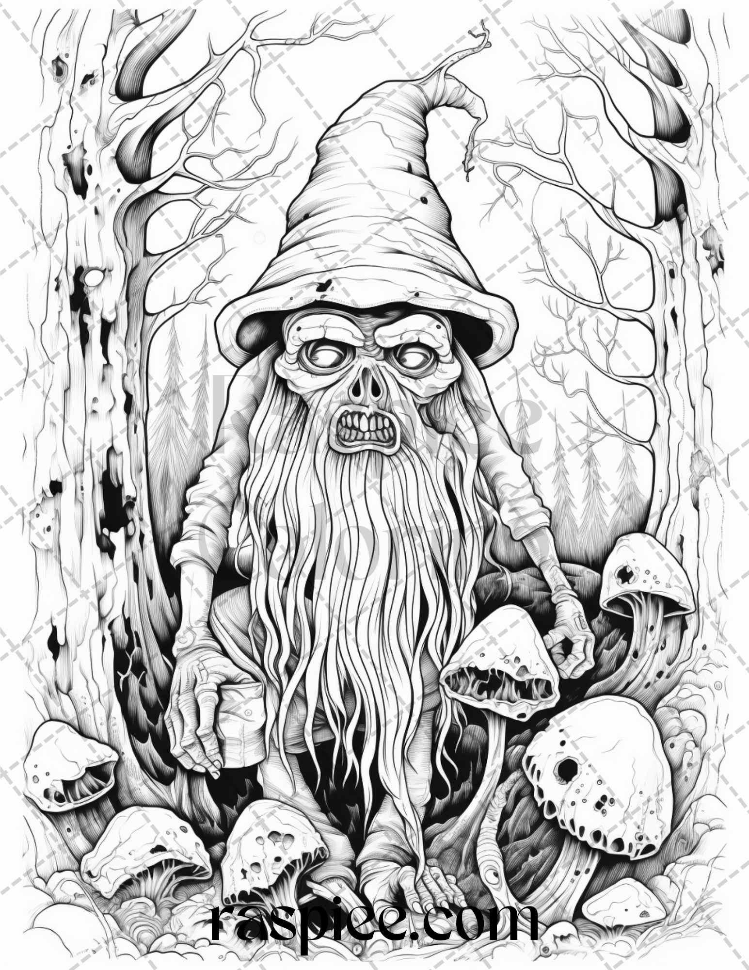 Horror zombie gnomes grayscale coloring pages printable for adults â coloring