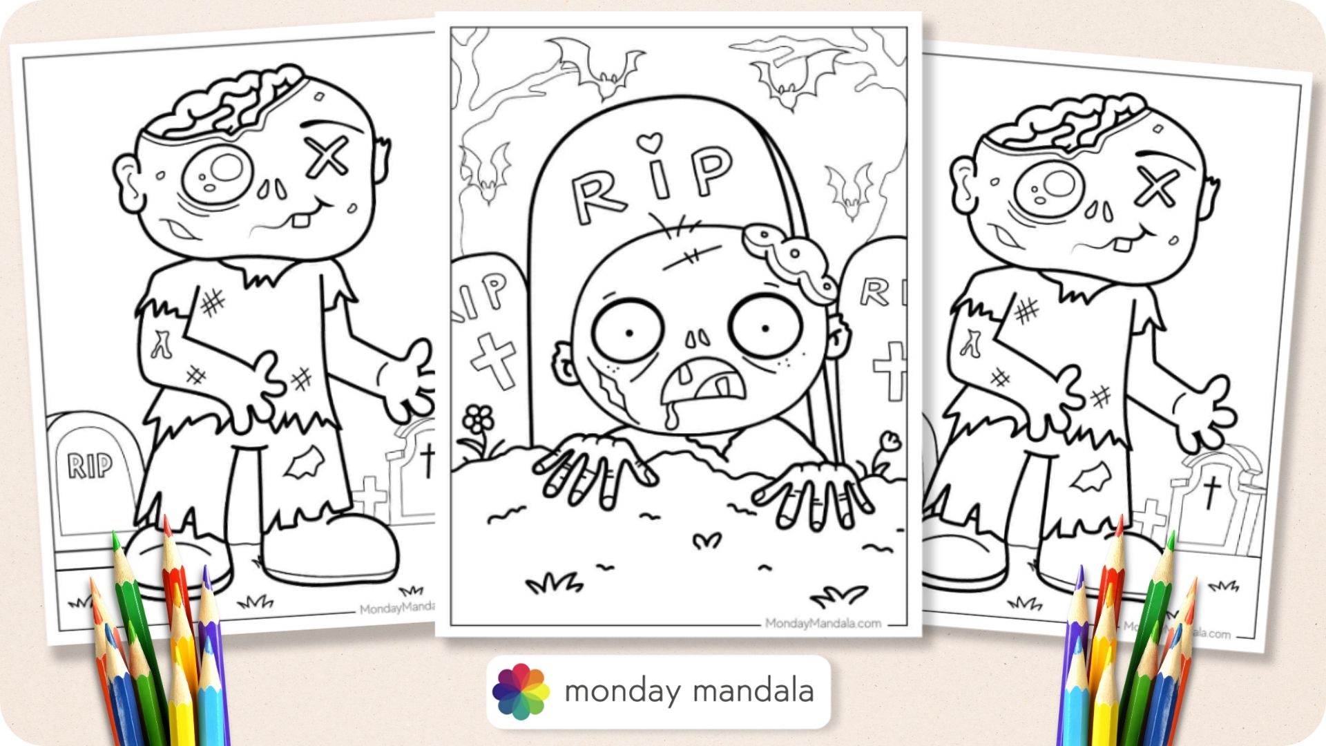 Zombie coloring pages free pdf printables