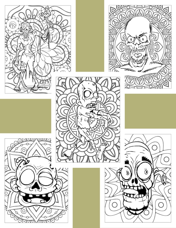 Printable halloween zombie coloring pages for adults or kids autumn fall scary spooky coloring pages series