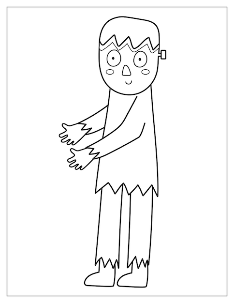 Premium vector cute zombie coloring page spooky halloween character print for coloring book in us letter format