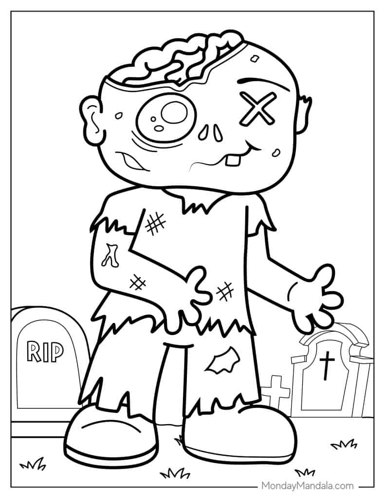 Zombie coloring pages free pdf printables