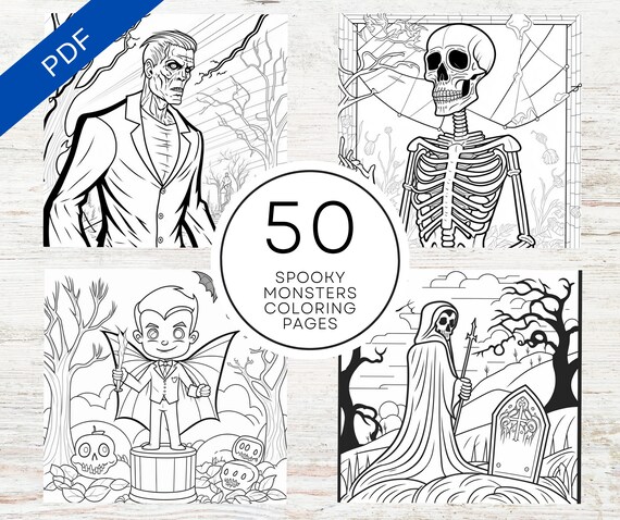 Kdp interior spooky monster coloring pages x canva template printable pdf halloween zombie ghost colouring sheets