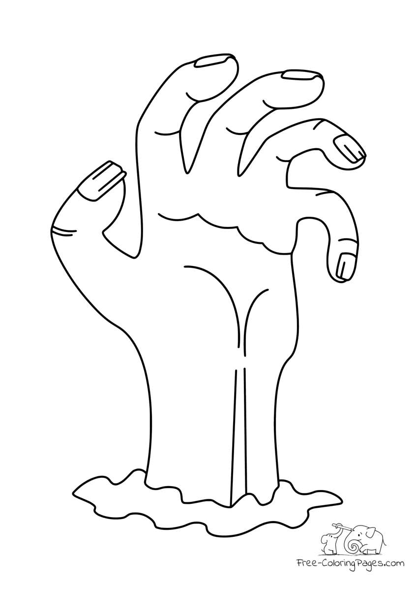 Coloring page zombie hand from the ground