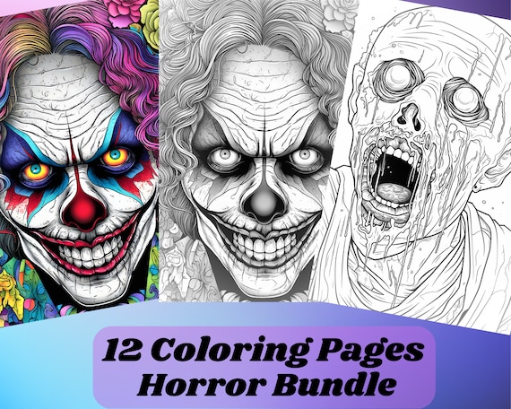 Coloring pages for adult coloring templates grayscale coloring book grayscale page instant download grayscales horror clowns zombies