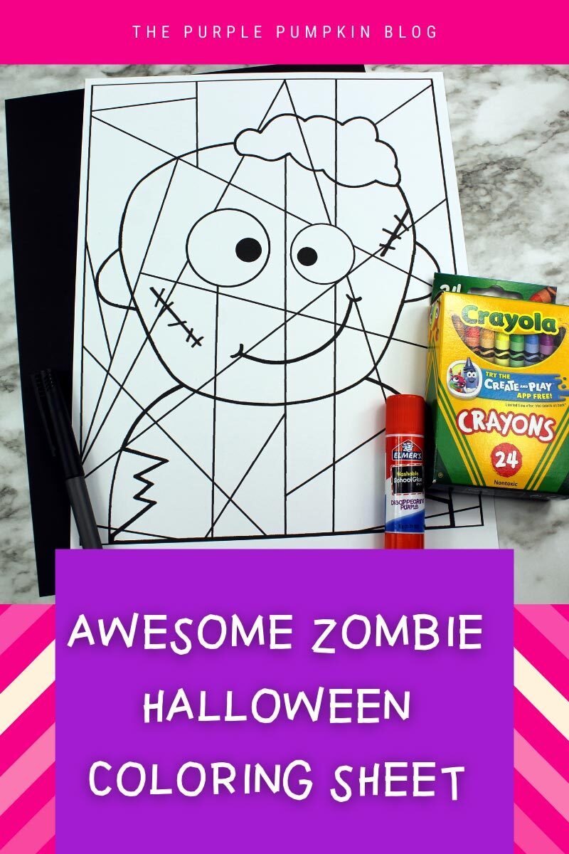 Free printable zombie loring sheet line activity for halloween