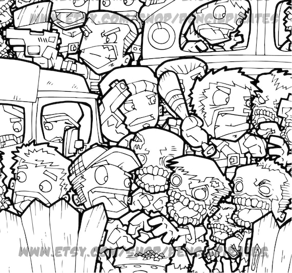 Zombie car park massacre colouring page adult colouring book page one page instant pdf