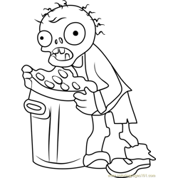 Trash can zombie coloring page for kids