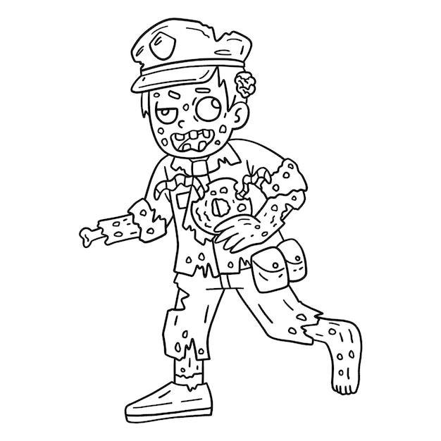 Premium vector a cute and funny coloring page of a zombie police provides hours of coloring fun for children to color this page is very easy suitable for little kids and