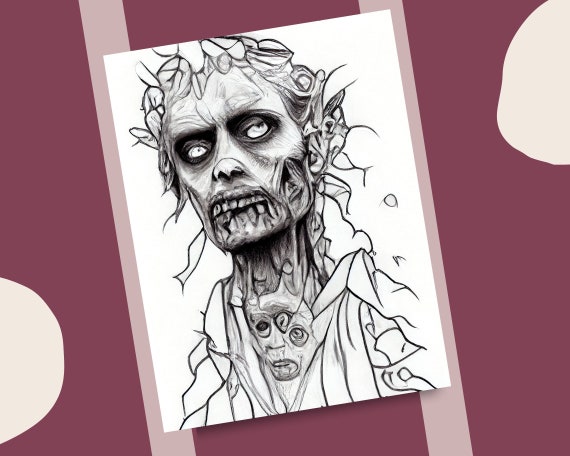 Zombies coloring pages for adults horror theme printable coloring book ugly zombie faces coloring page digital download