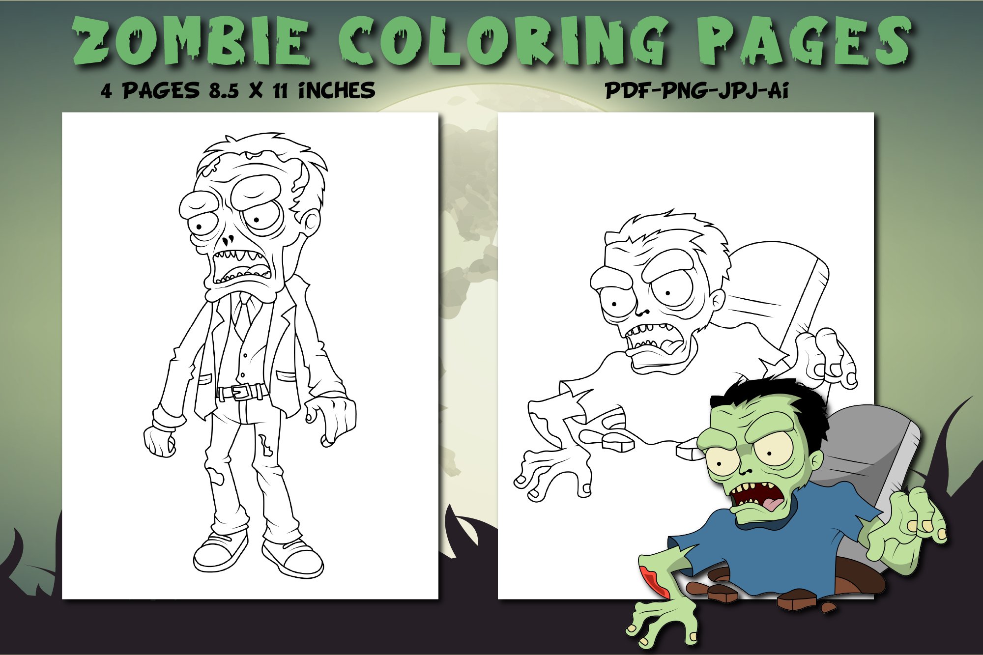 Spooky zombie coloring pages