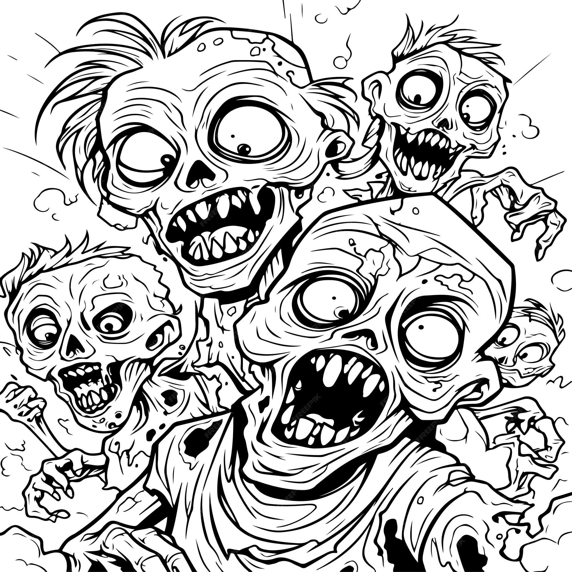 Premium vector cute zombies coloring page for kids