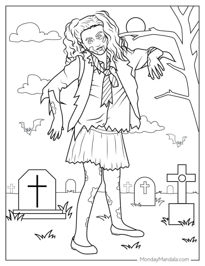 Zombie coloring pages free pdf printables