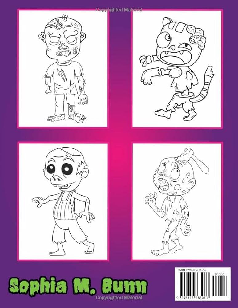 Zombie coloring book coloring pages with funny sry and creepy zombie for adults teenagers older kids boys girls and horror lovers m bunn sophia books