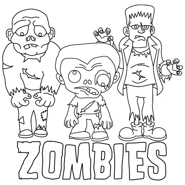 Premium vector funny zombie cartoon coloring page