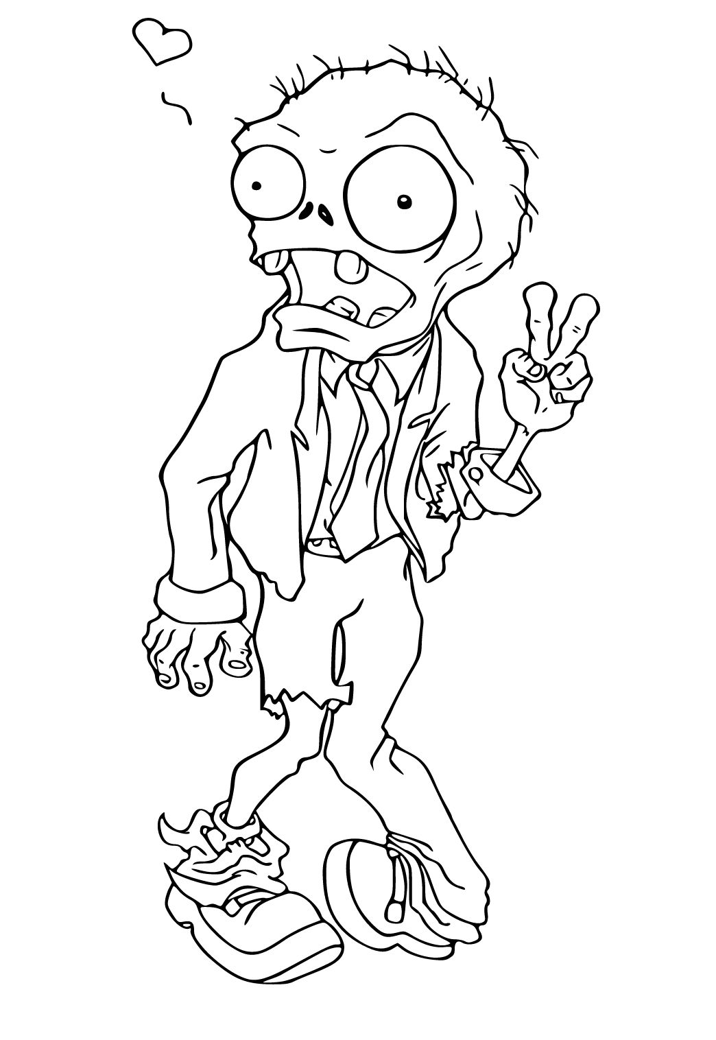 Free printable zombie heart coloring page for adults and kids