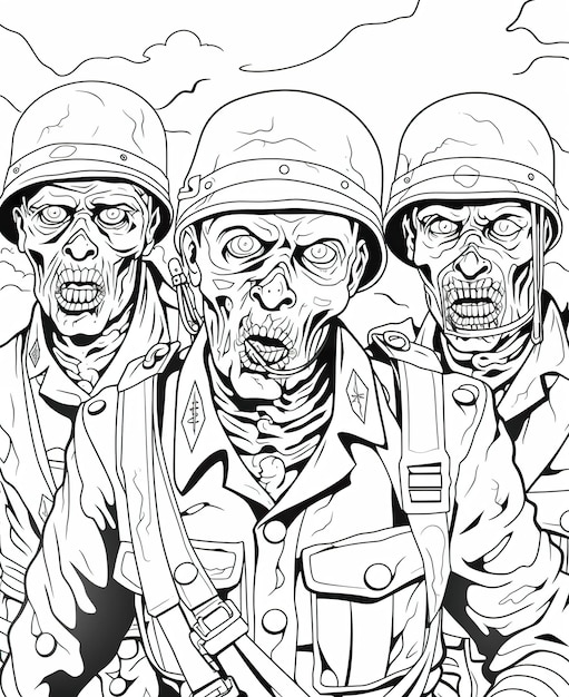 Premium ai image coloring page for kids soldiers zombies