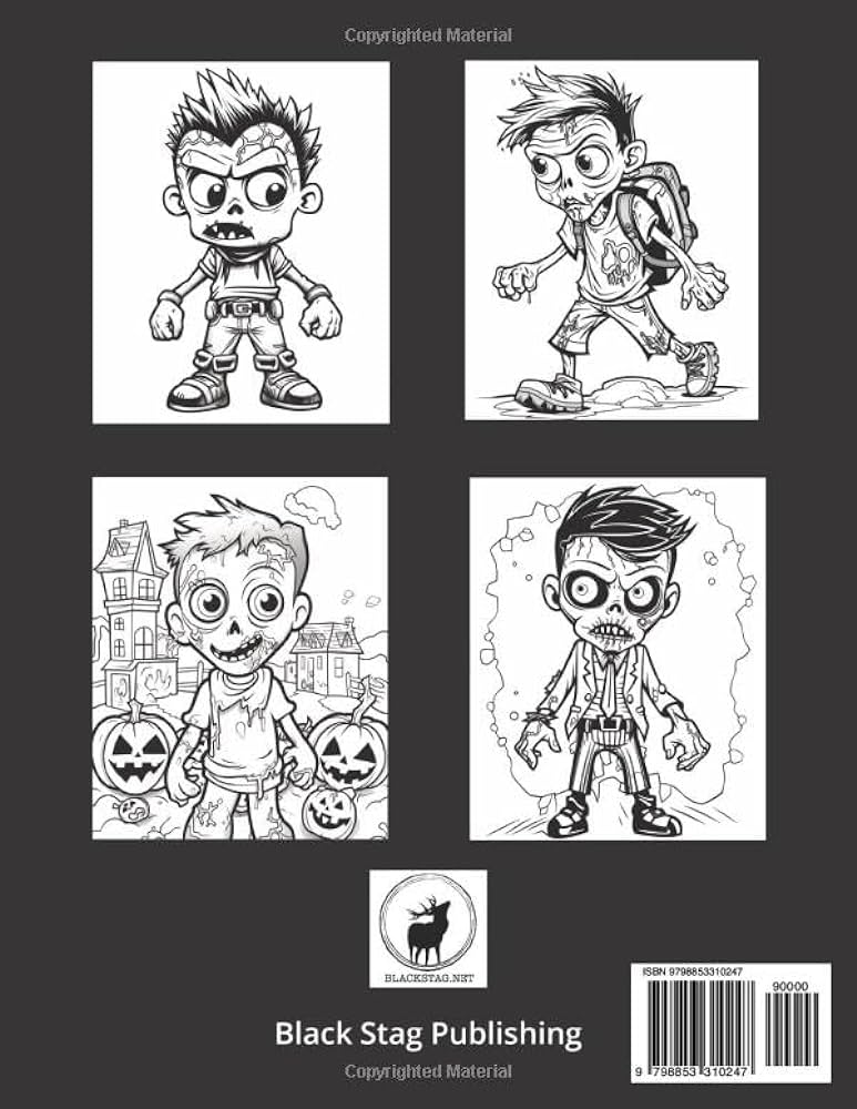 Zombie coloring book for kids large x single sided pages featuring cute zombies to colour in publishing black stag books