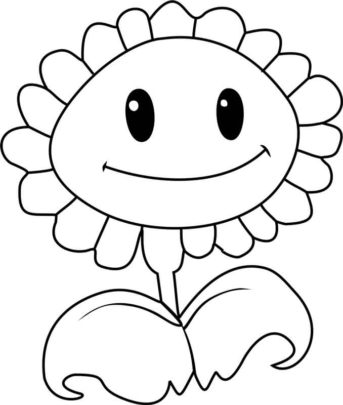 Smiling sunflower in plants and zombies coloring page