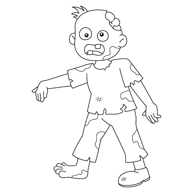 Premium vector zombie halloween coloring page isolated for kids