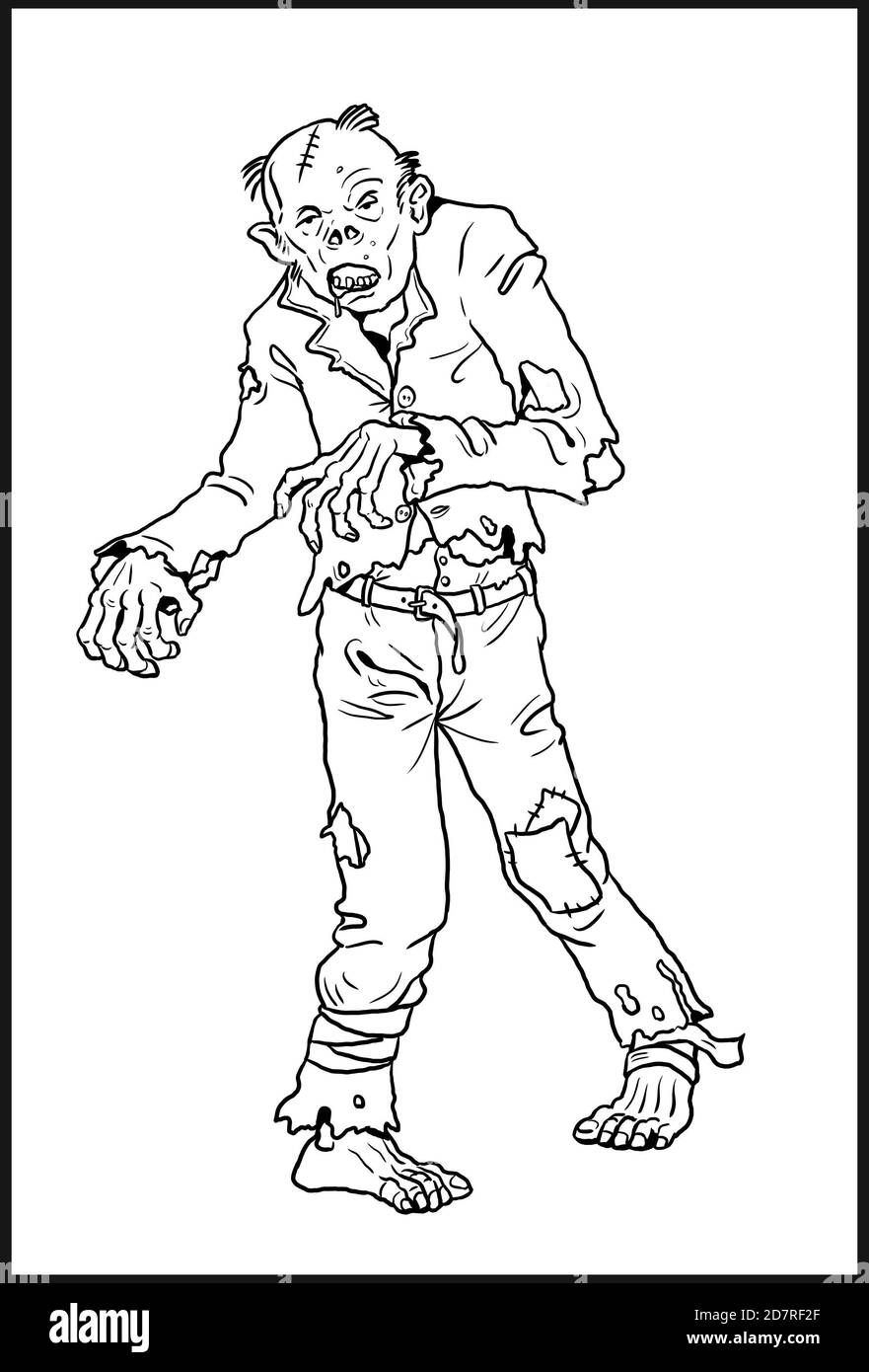 Halloween drawing zombie coloring template undead revenant stock photo