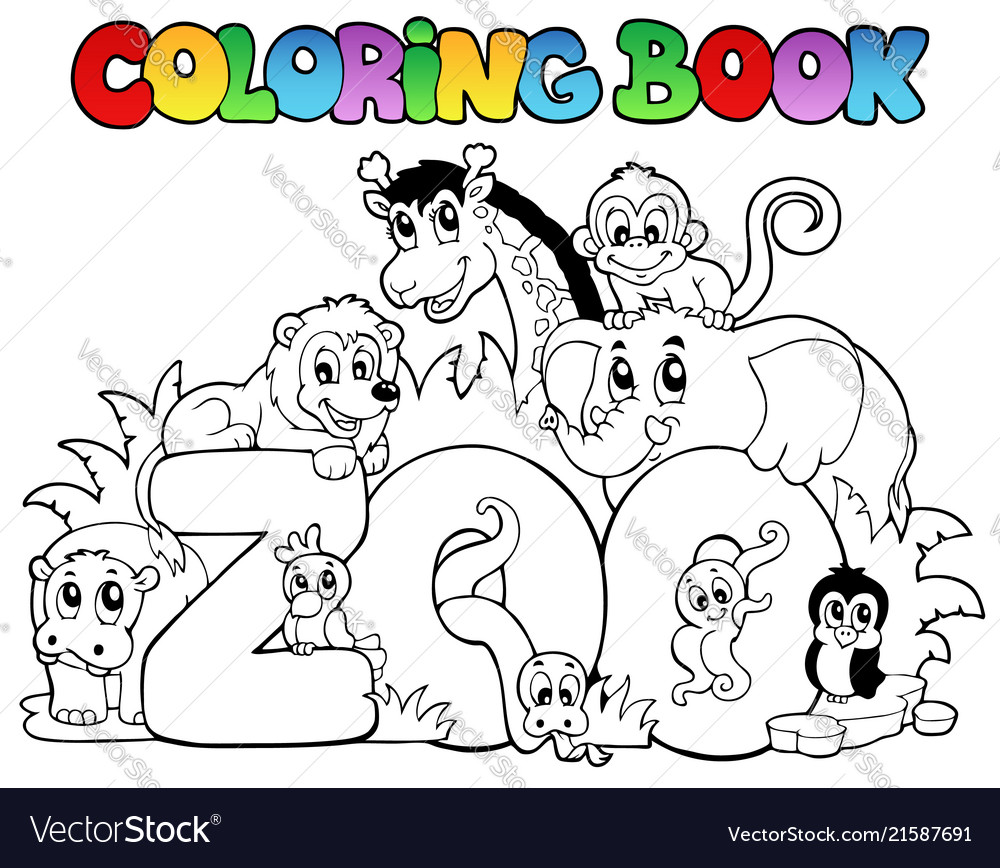 Coloring book zoo sign with animals royalty free vector