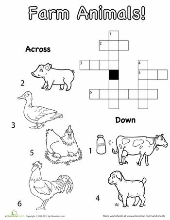 Picture crossword farm animals worksheet education farm animals preschool farm animals crossword