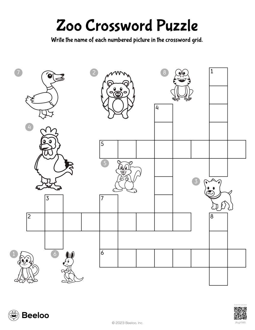 Zoo crossword puzzle â printable crafts and activities for kids
