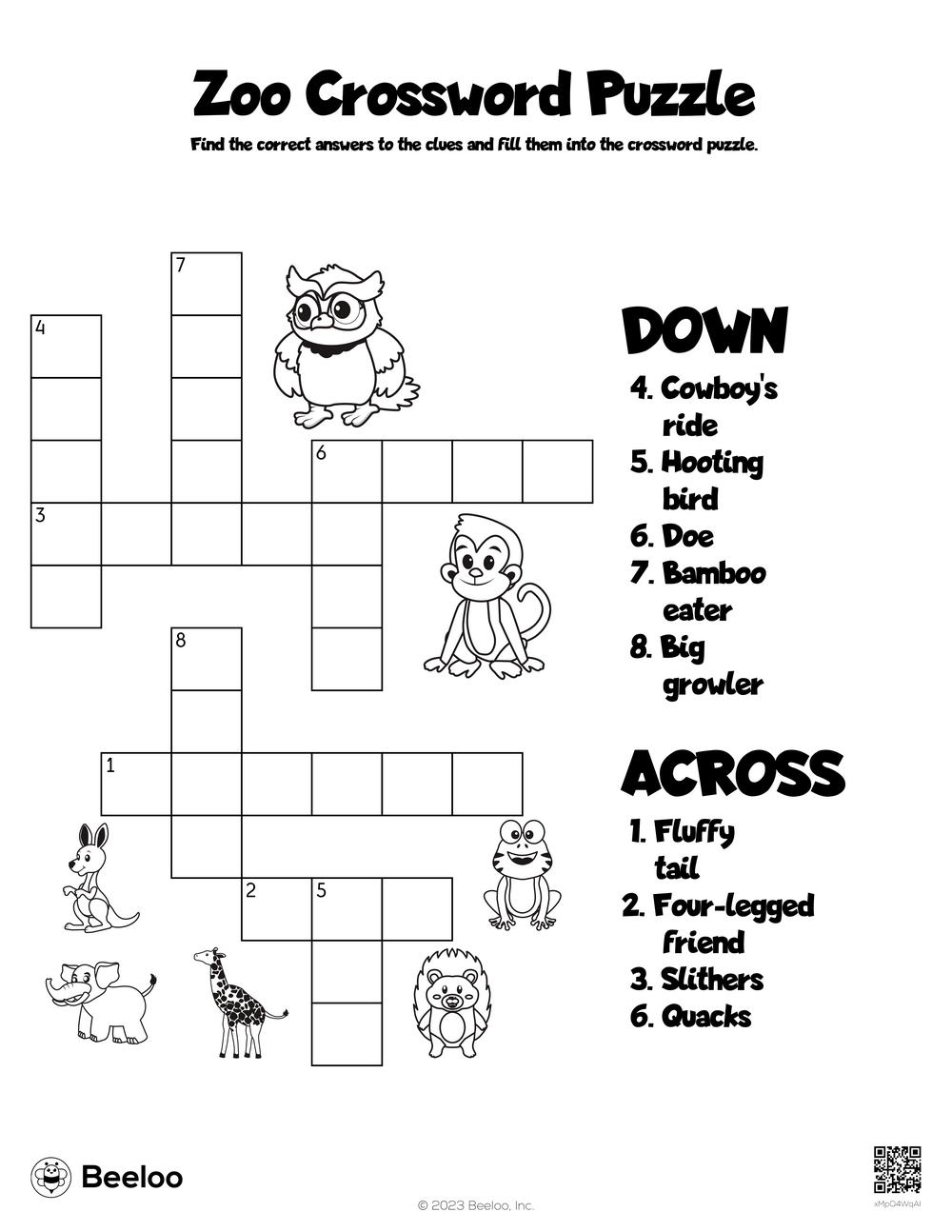 Zoo crossword puzzle â printable crafts and activities for kids