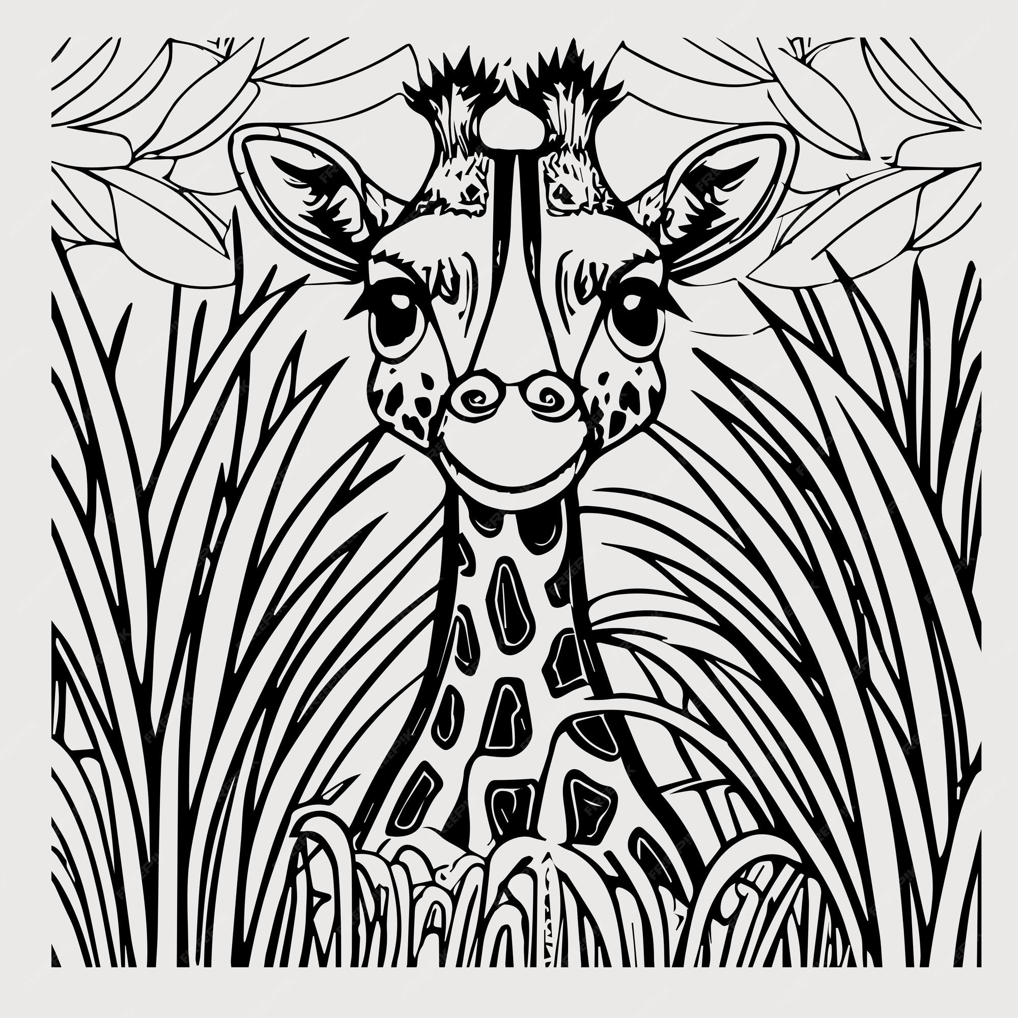 Premium vector giraffe vector for coloring book black and white outline zoo animals africa illustration for kids