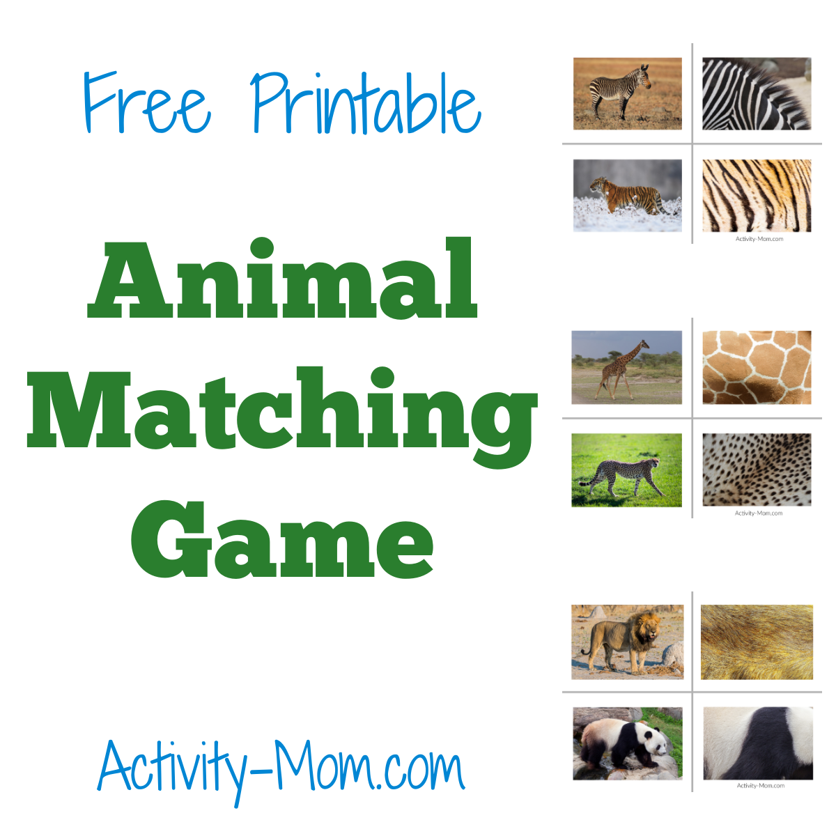 Animal matching game free printable