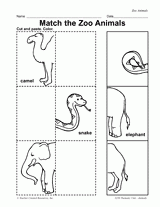 Match the zoo animals printable pre