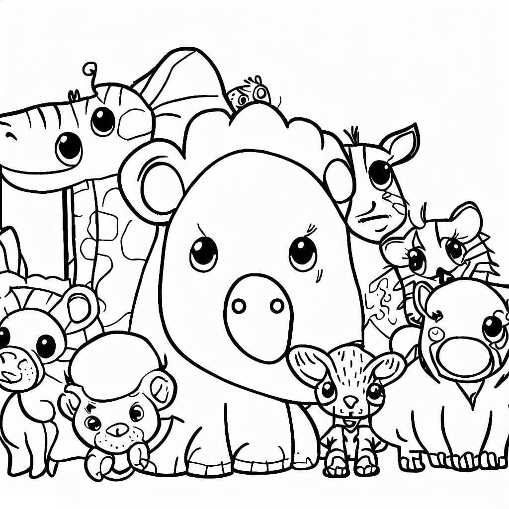 Cute zoo animals printable coloring page