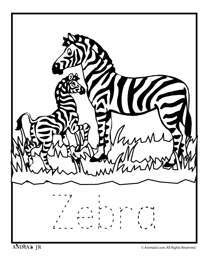 Zoo animal coloring pages with letter writing practice