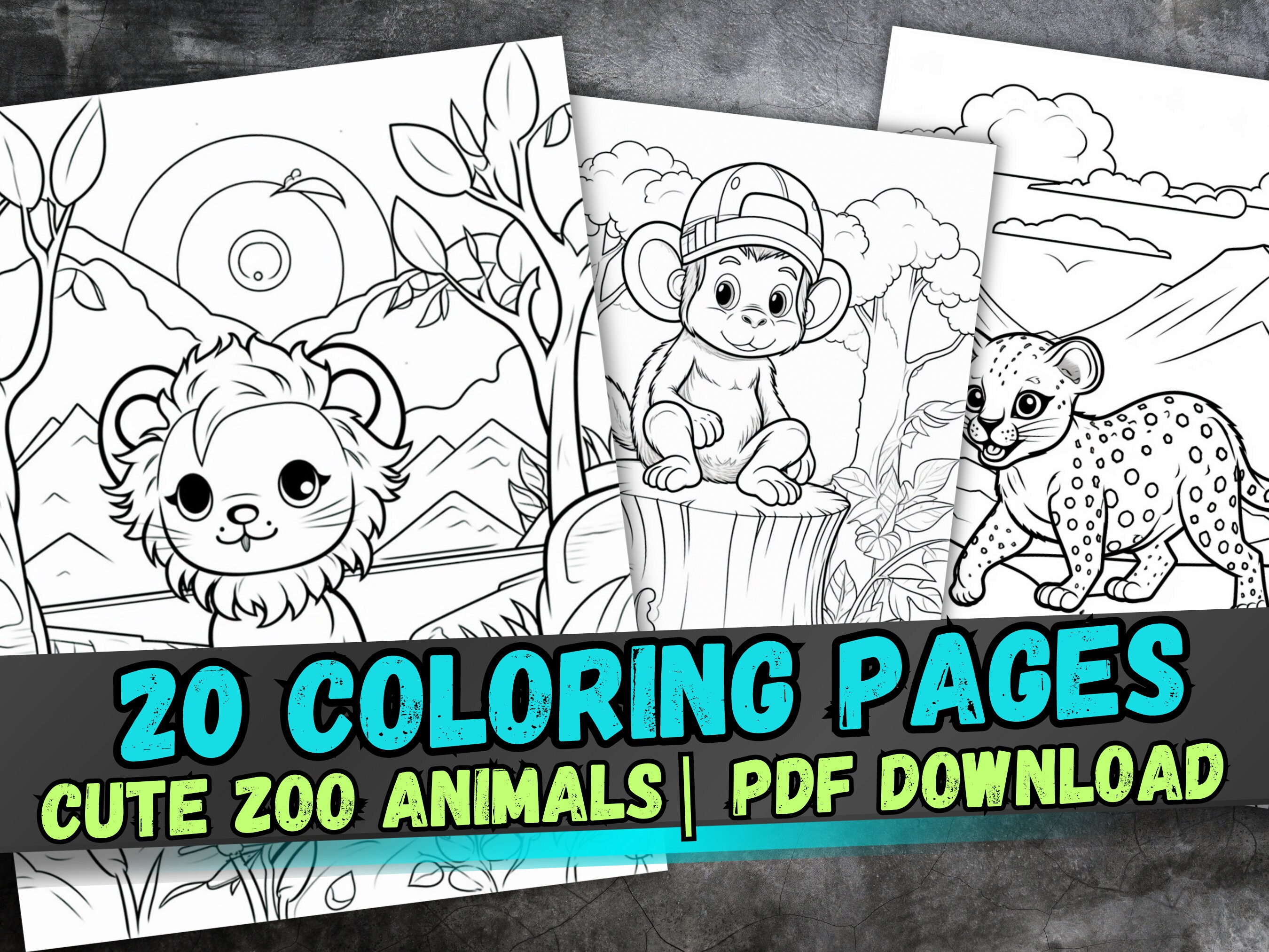 Cute zoo animal coloring pages perfect for kids and adults fun and relaxing activity for home or classroom instant download