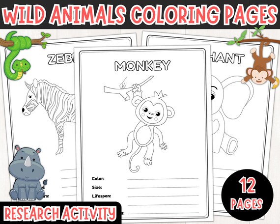Printable wild animals coloring pages for kids wild animals research activity wild animals coloring book wild animals facts pdf