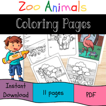 Zoo animal coloring pages for kids by missy printable design tpt