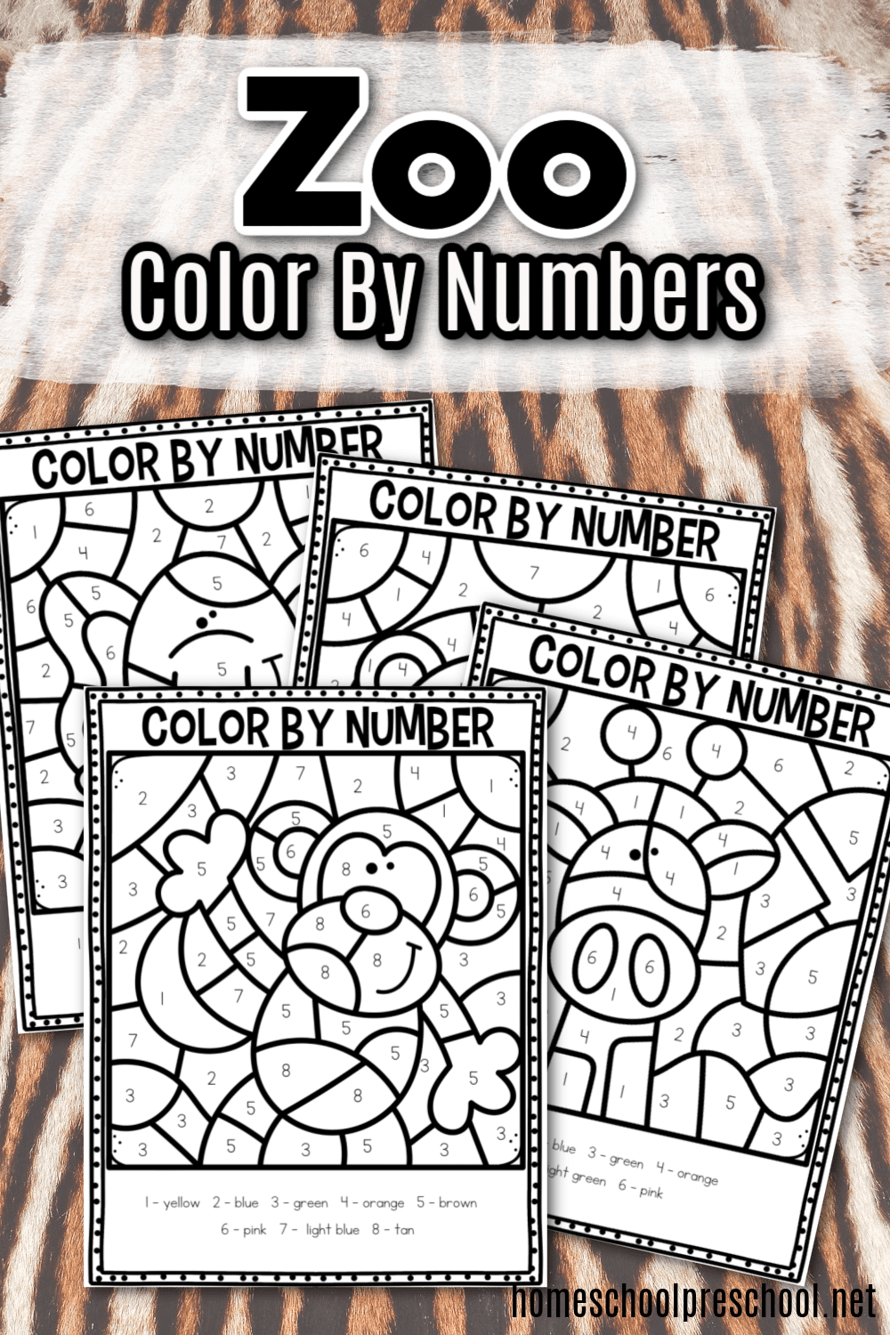 Free zoo color by number worksheets