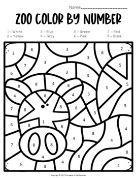 Zoo color by number worksheets by the keeper of the memories tpt