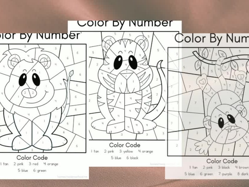 Zoo animals color by number free printables