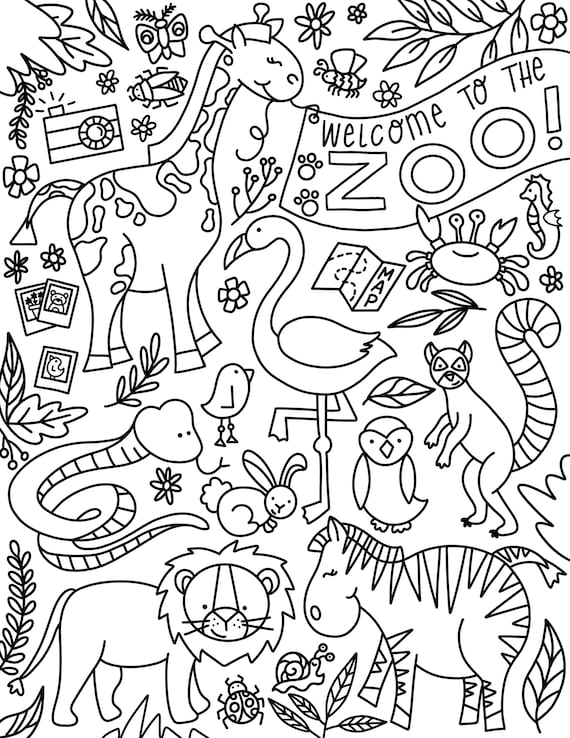 Zoo coloring pages instant download hand