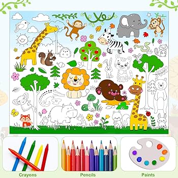 Pcs jungle wild animals coloring poster pack safari zoo party favor set jungle zoo world paint paper craft art coloring posters for students school craft classroom activities supplyx inch