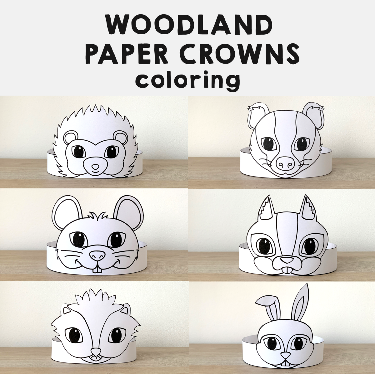 Woodland animals paper crowns printable coloring forest craft activity made by teachers