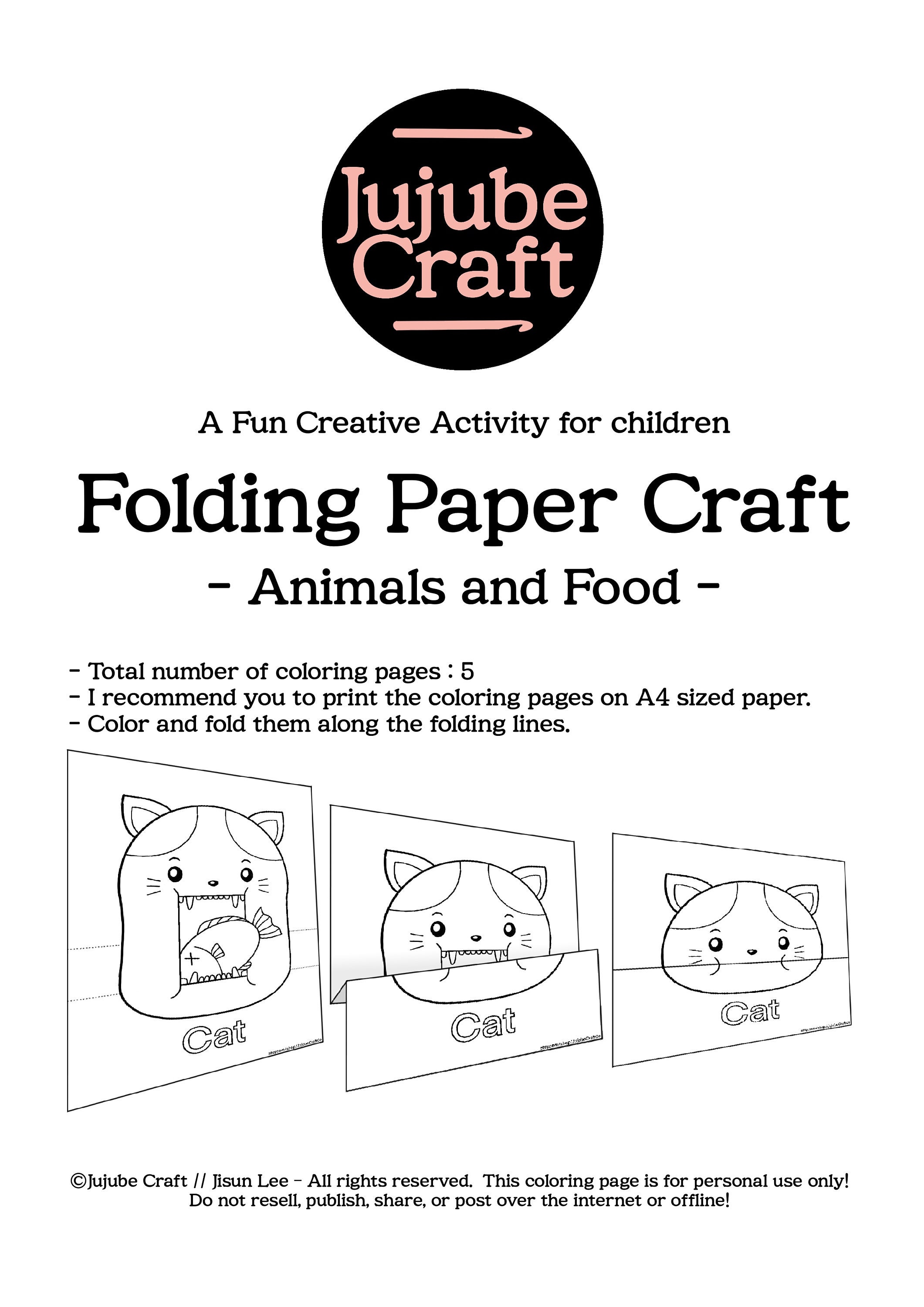 Folding paper craft animals and food