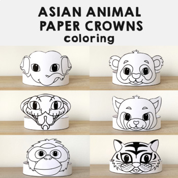 Asian animals paper crowns printable coloring craft activity for kids