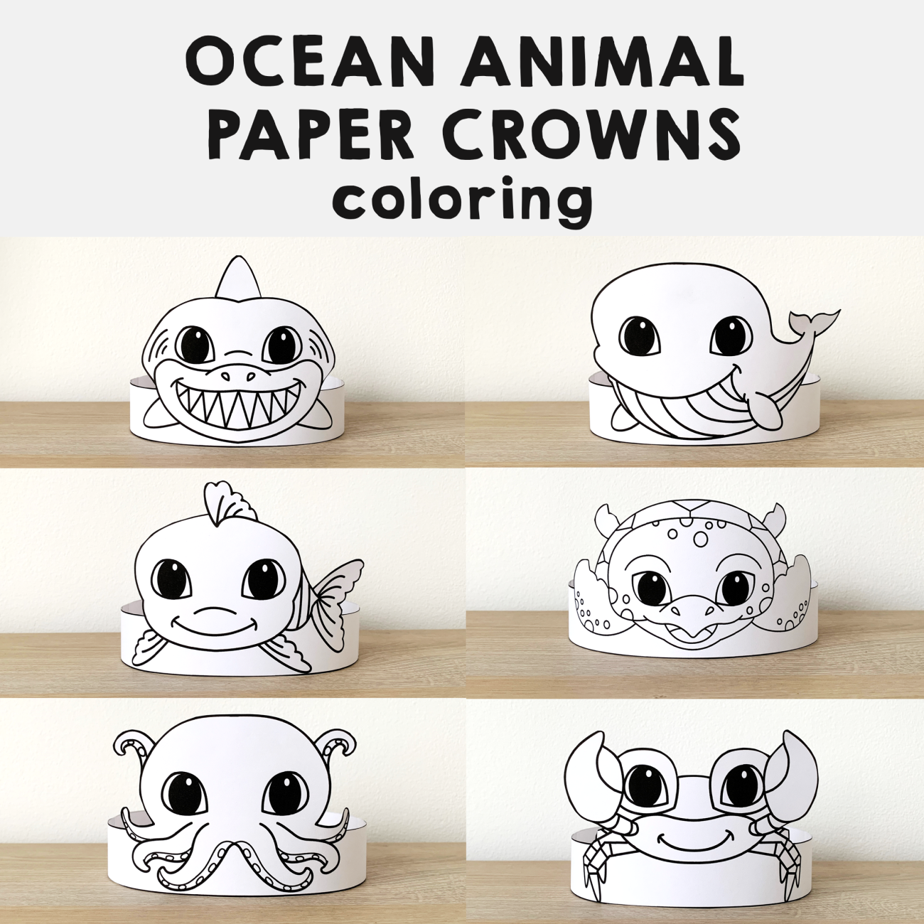 Ocean animals sea paper crowns printable coloring craft activity made by teachers