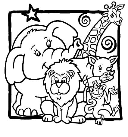 Zoo animals for preschool coloring page
