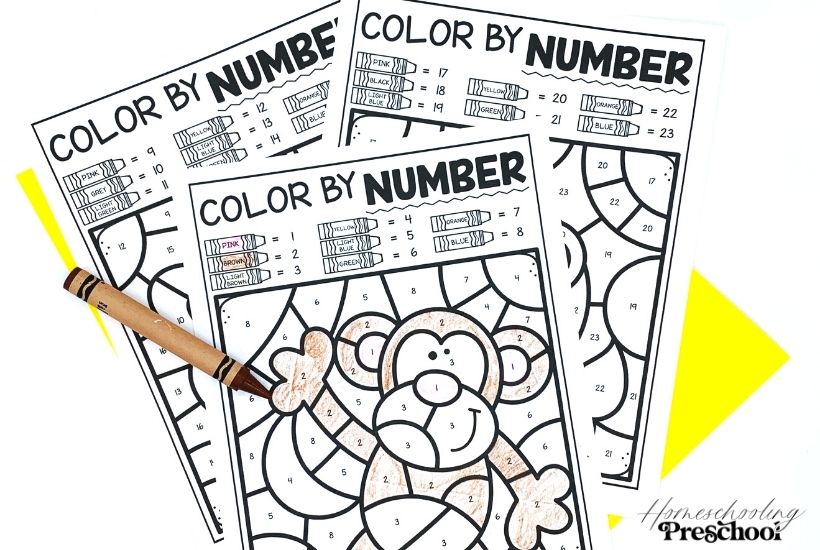 Using zoo animals color by number for preschool math