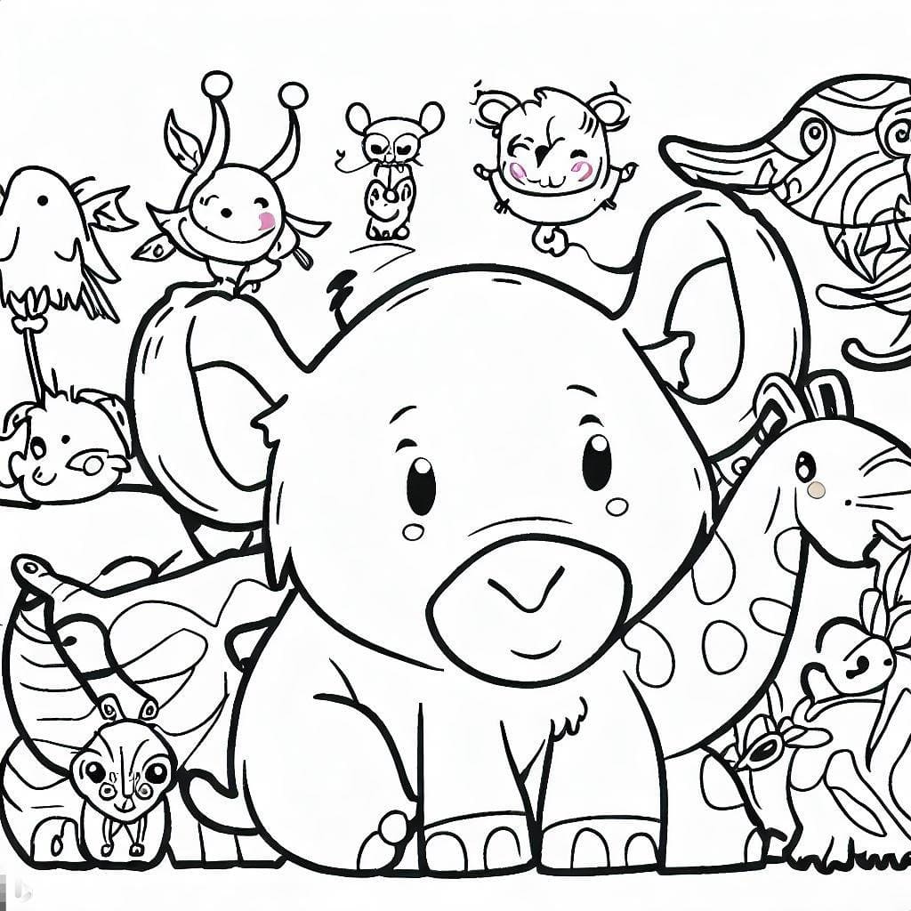 Zoo animals for preschool coloring page